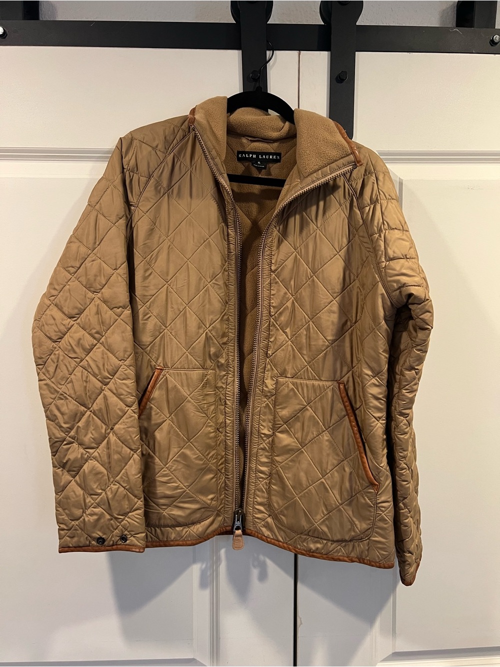 Vintage Ralph Lauren Quilted Tan Utility Jacket with Leather Trim